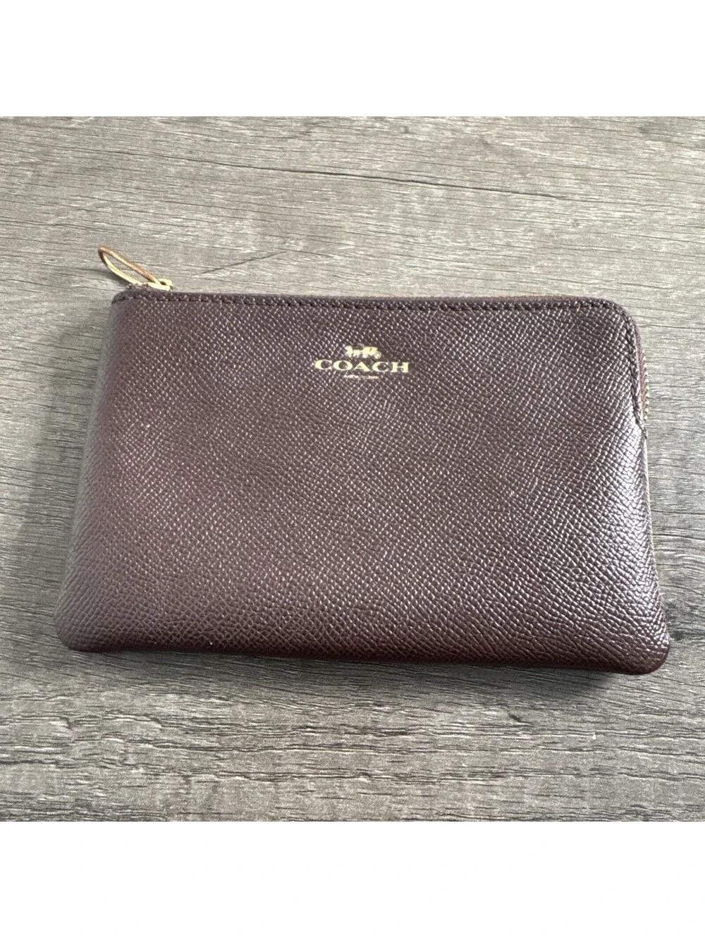 Coach Wristlet Double Corner Zip Saddle Pebbled Leather